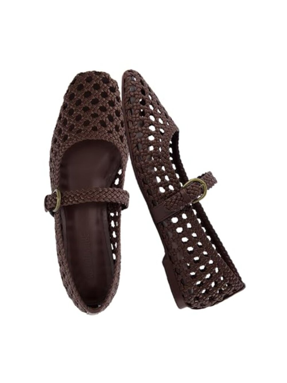 CUSHIONAIRE Woven Mary Jane Ballet Flats Faux Leather Memory Foam Braided Buckle